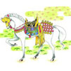 谷山遺跡群発掘の金銅製馬具一式装着想像図