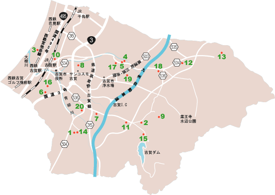 古賀市の巨木の地図