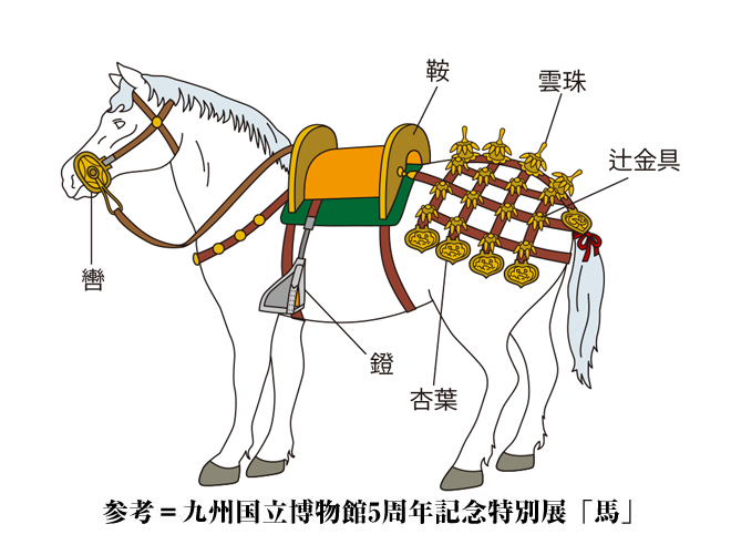参考：藤ノ木古墳の馬具復元図（九州国立博物館開館５周年記念特別展「馬」図録より転載）