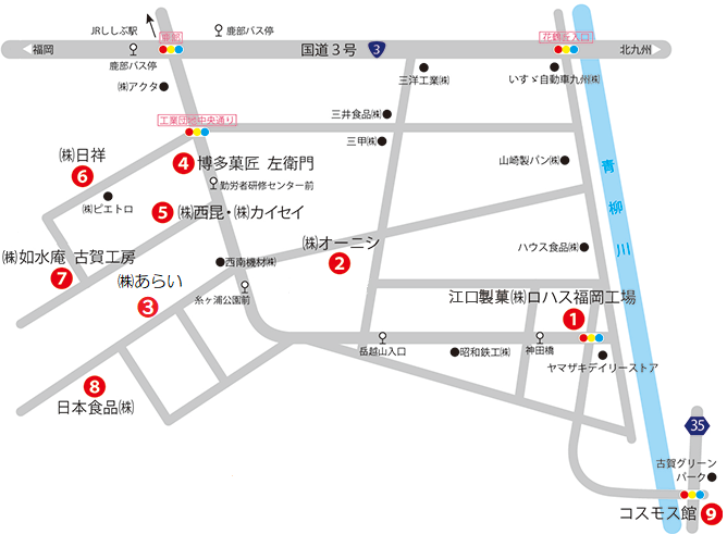 古賀市工業団地内直売所マップ